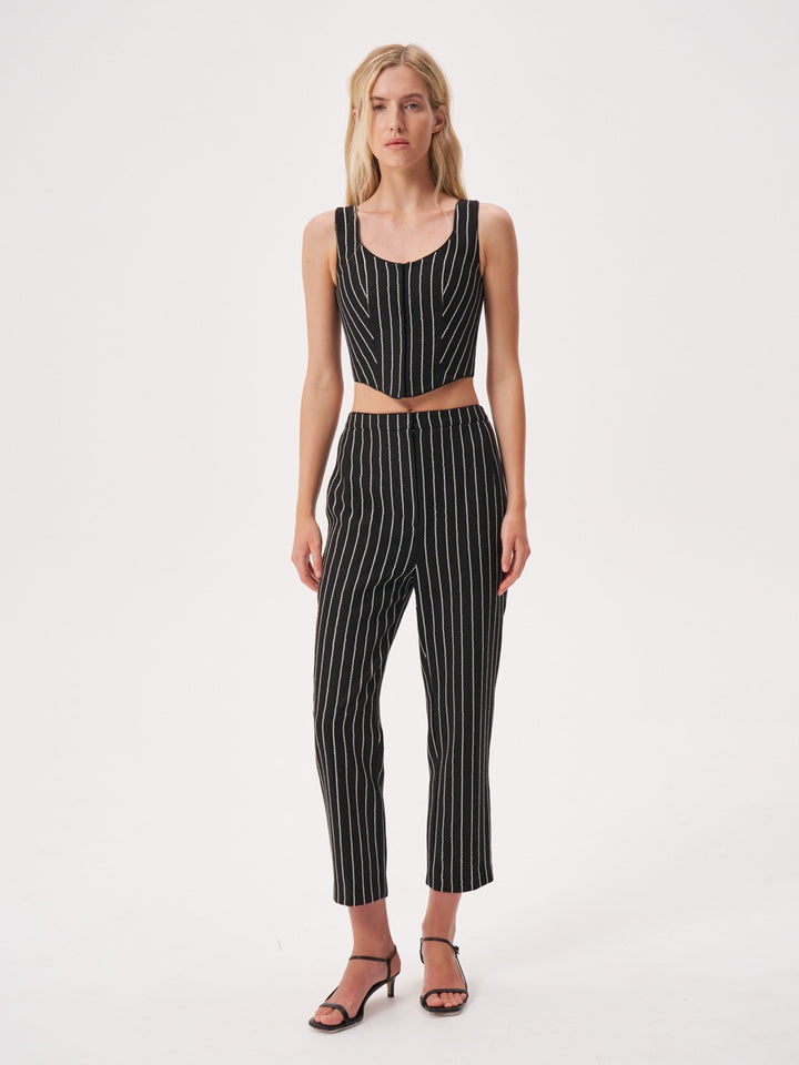 Корсетный топ из льняной ткани в полоску