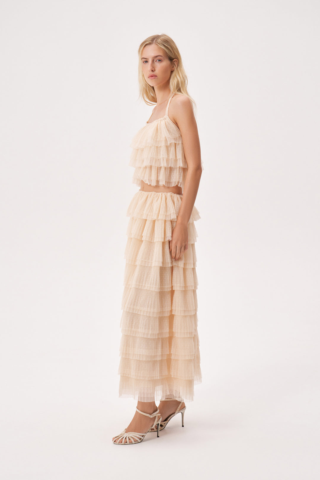 Юбка с воланами из мягкой сетки гофре в горошек