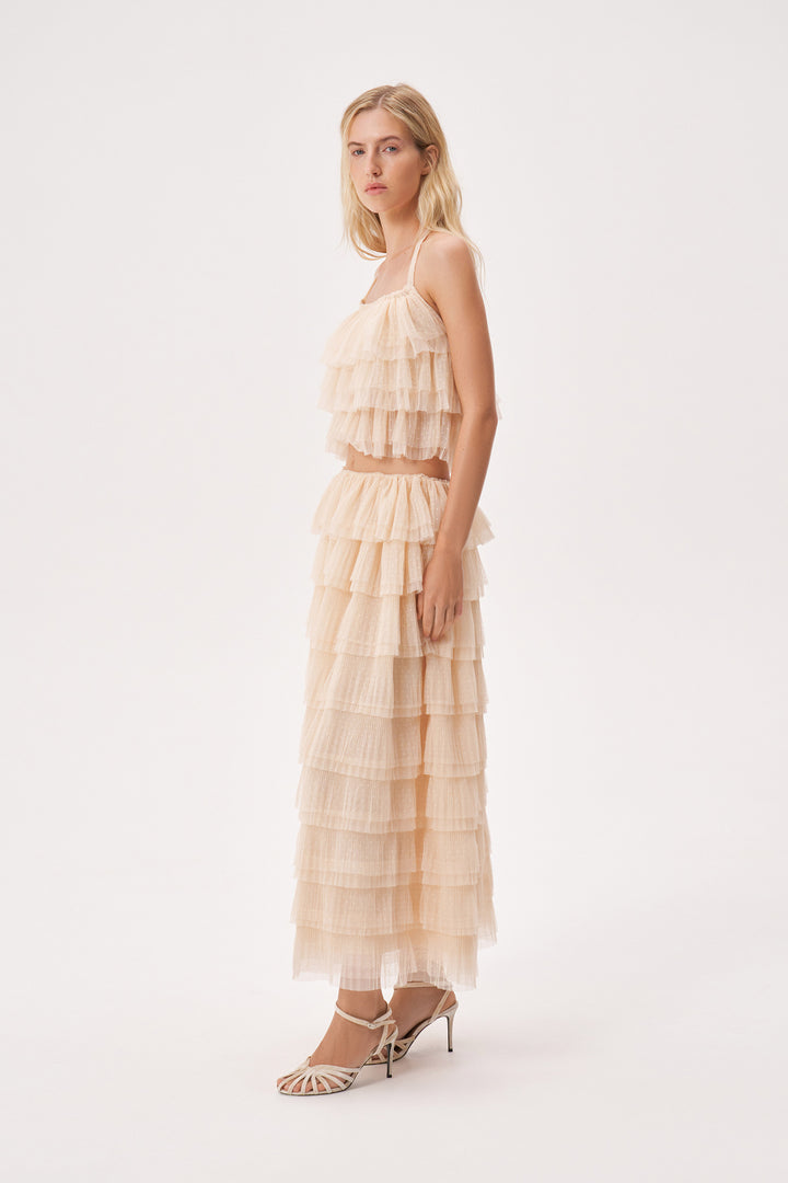 Юбка с воланами из мягкой сетки гофре в горошек