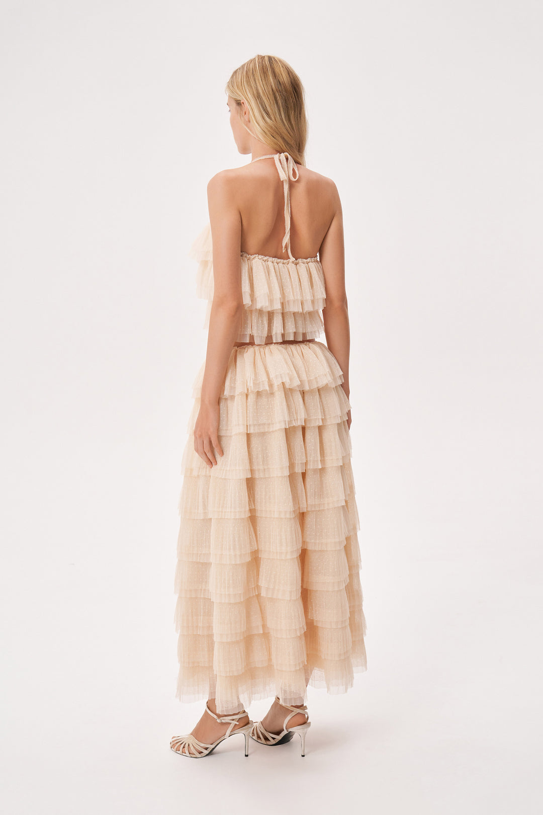 Юбка с воланами из мягкой сетки гофре в горошек