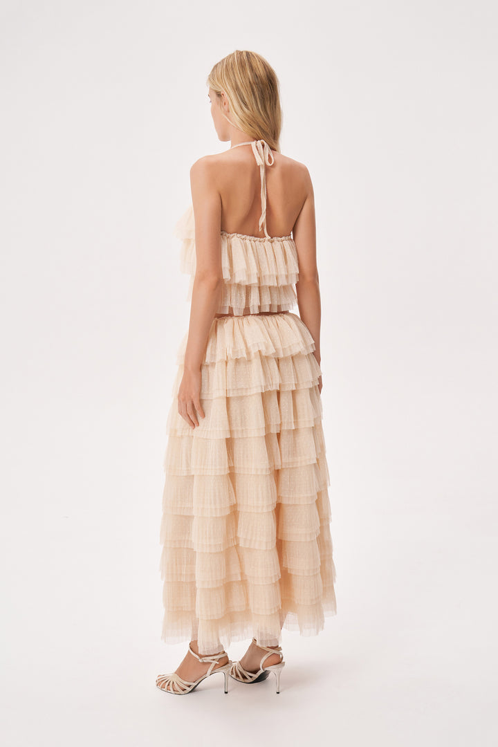 Юбка с воланами из мягкой сетки гофре в горошек