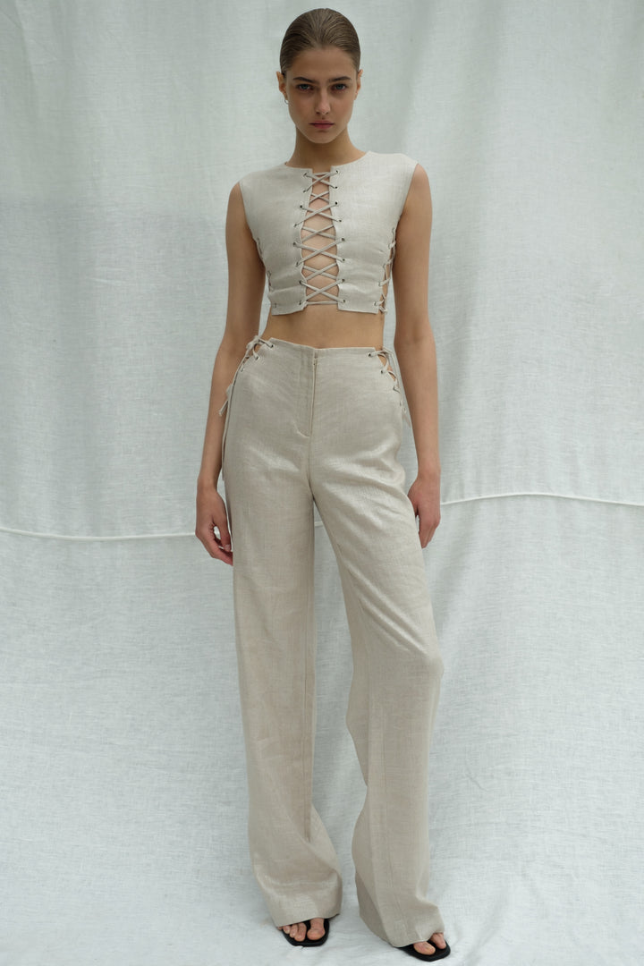 Брюки из льна на завязках