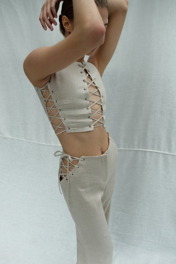 Брюки из льна на завязках