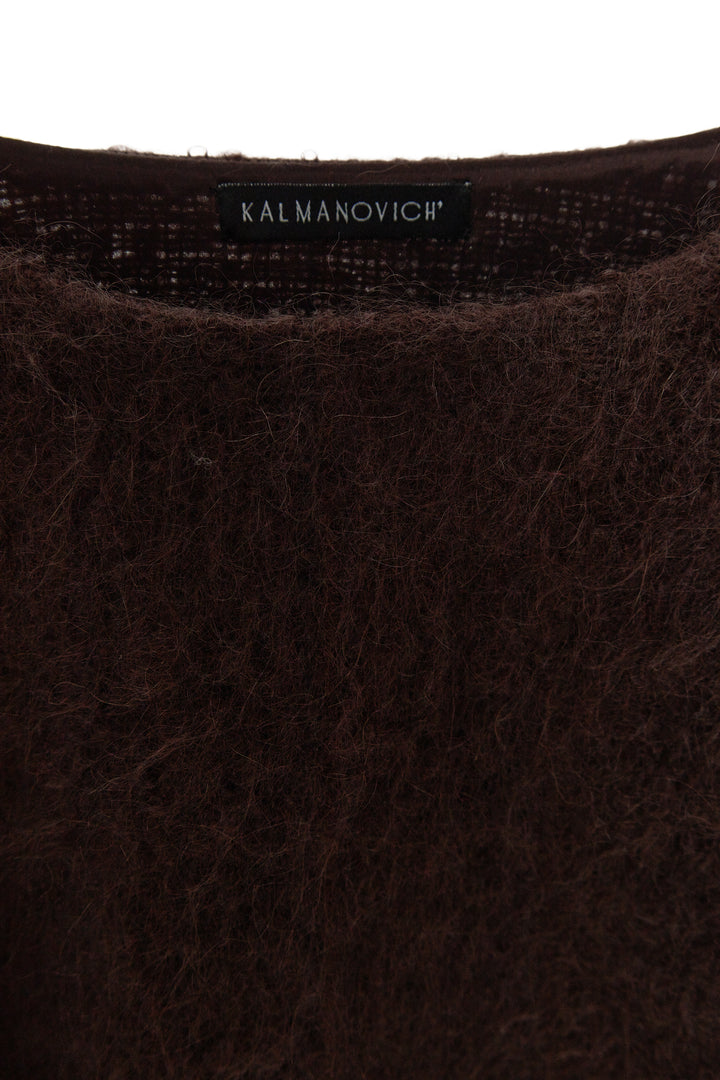 Платье-мини из мохера с драпировкой и декоративным узлом