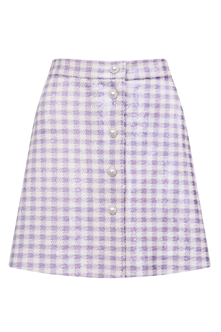 Мини юбка в клетку из ткани с пайетками