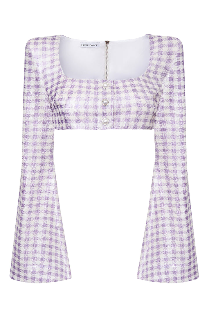 Топ в клетку из ткани с пайетками