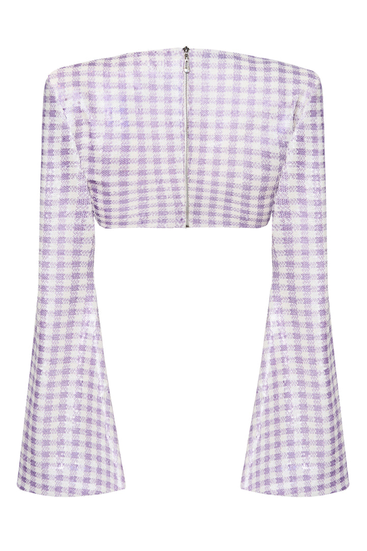 Топ в клетку из ткани с пайетками