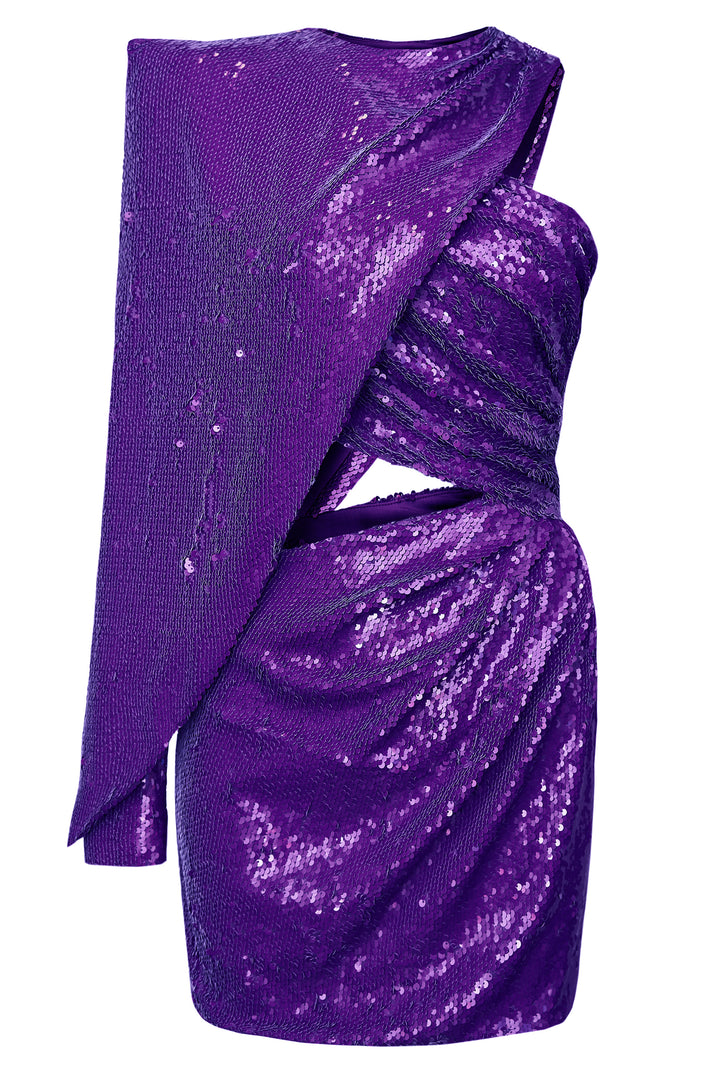 Платье из ткани с пайетками с накидкой на одно плечо