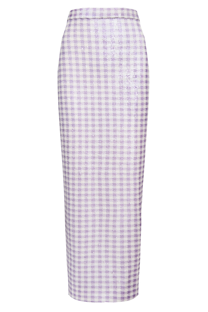 Миди юбка в клетку из ткани с пайетками