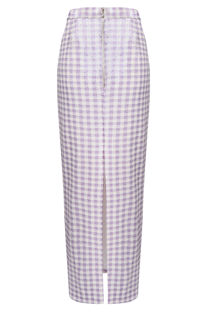 Миди юбка в клетку из ткани с пайетками
