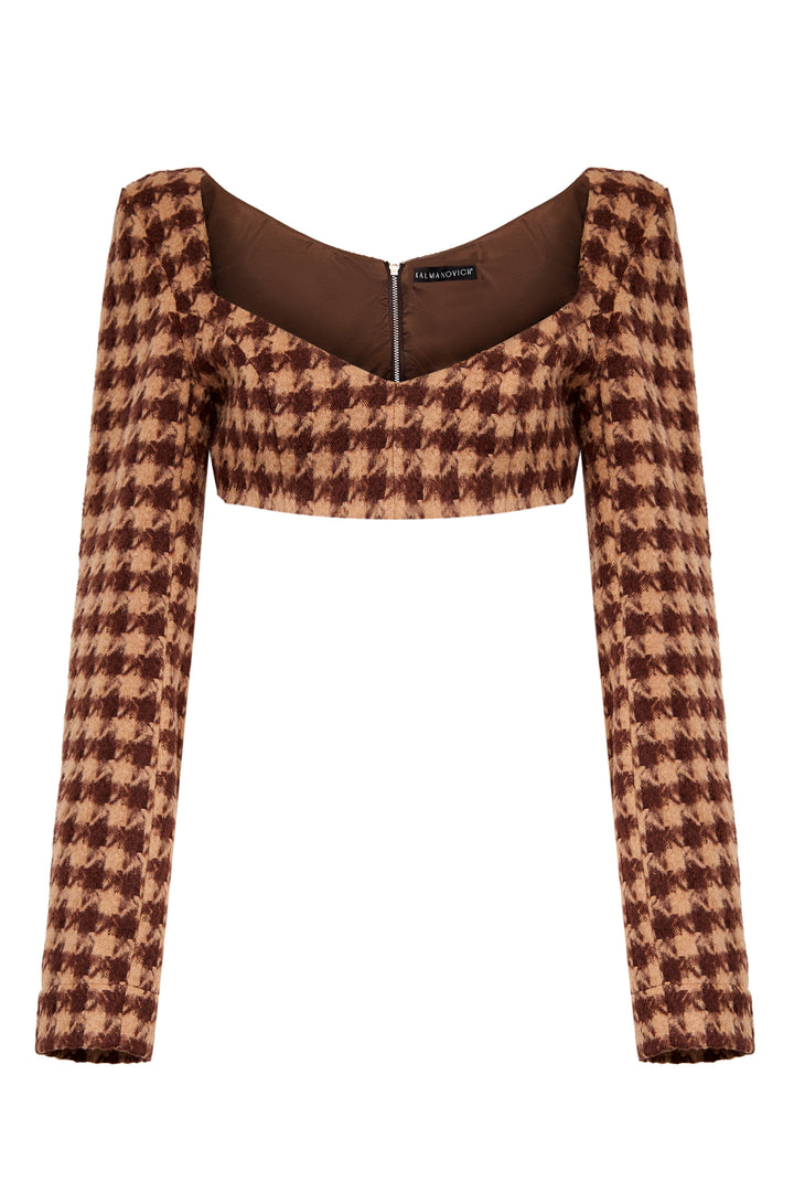 Топ в клетку с длинными рукавами