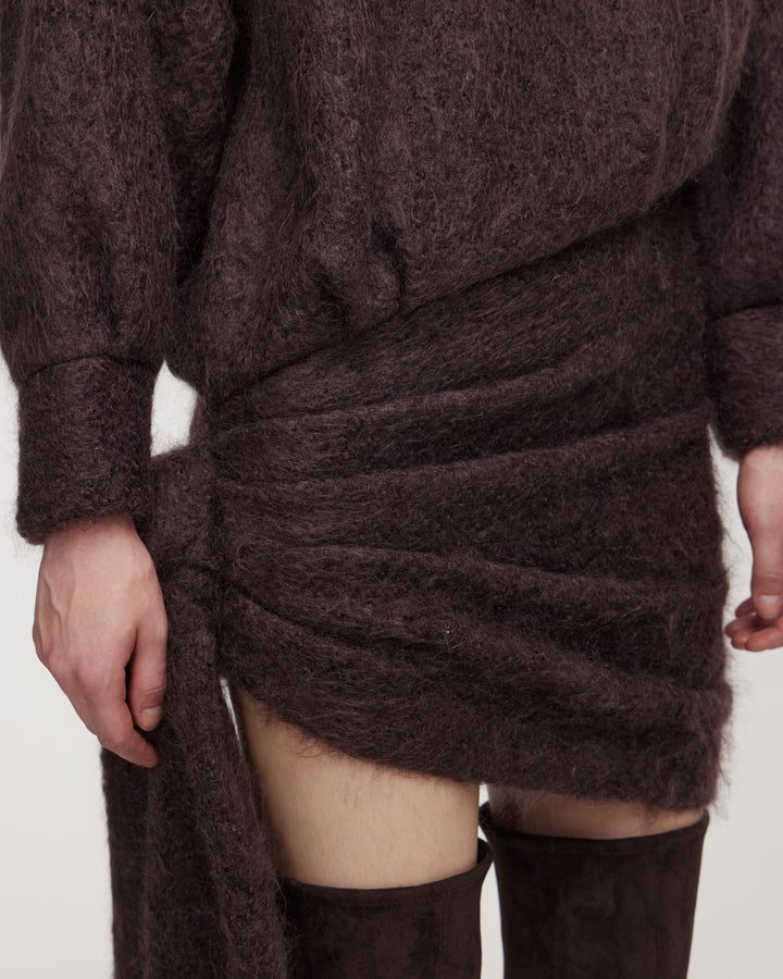 Платье-мини из мохера с драпировкой и декоративным узлом