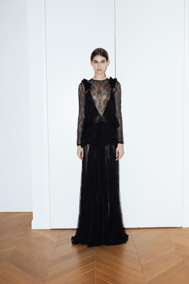 Платье-макси из кружева с оборками