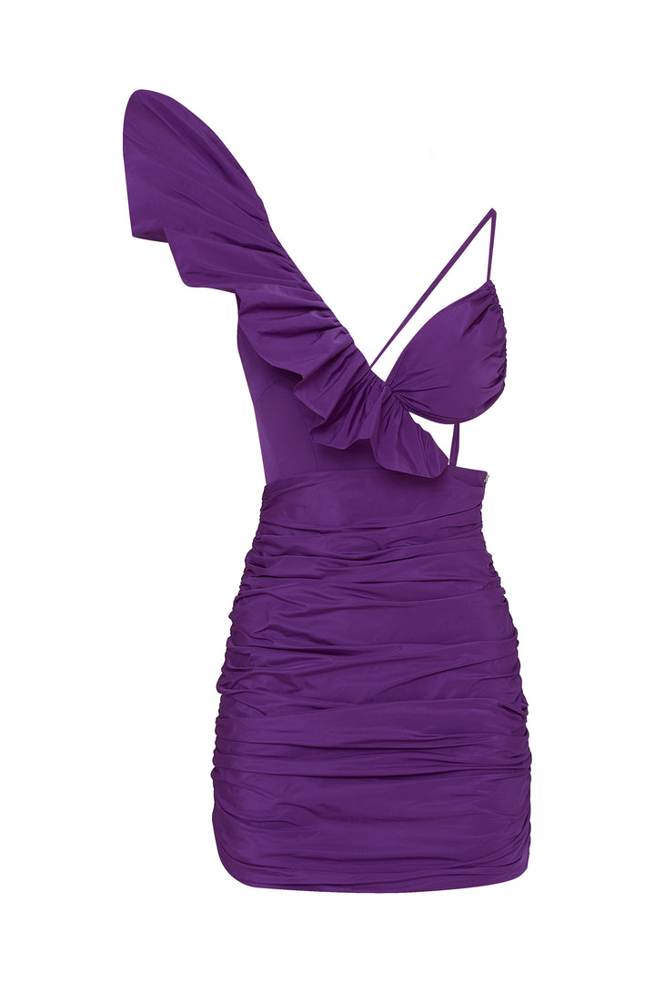 Мини платье из тафты с ассиметричным лифом