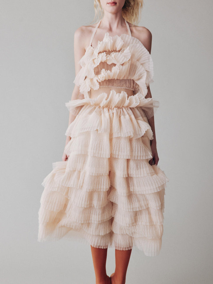 Юбка с воланами из мягкой сетки гофре в горошек