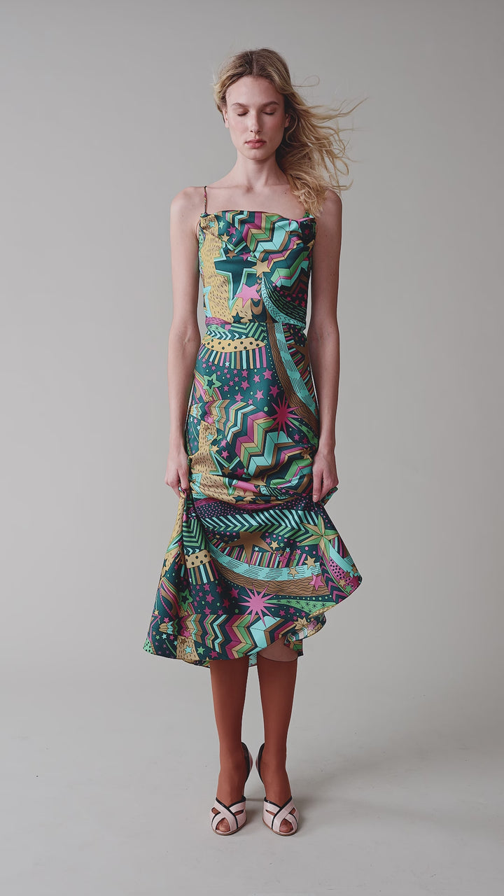 Платье на тонких бретелях с принтом из шелка Liberty
