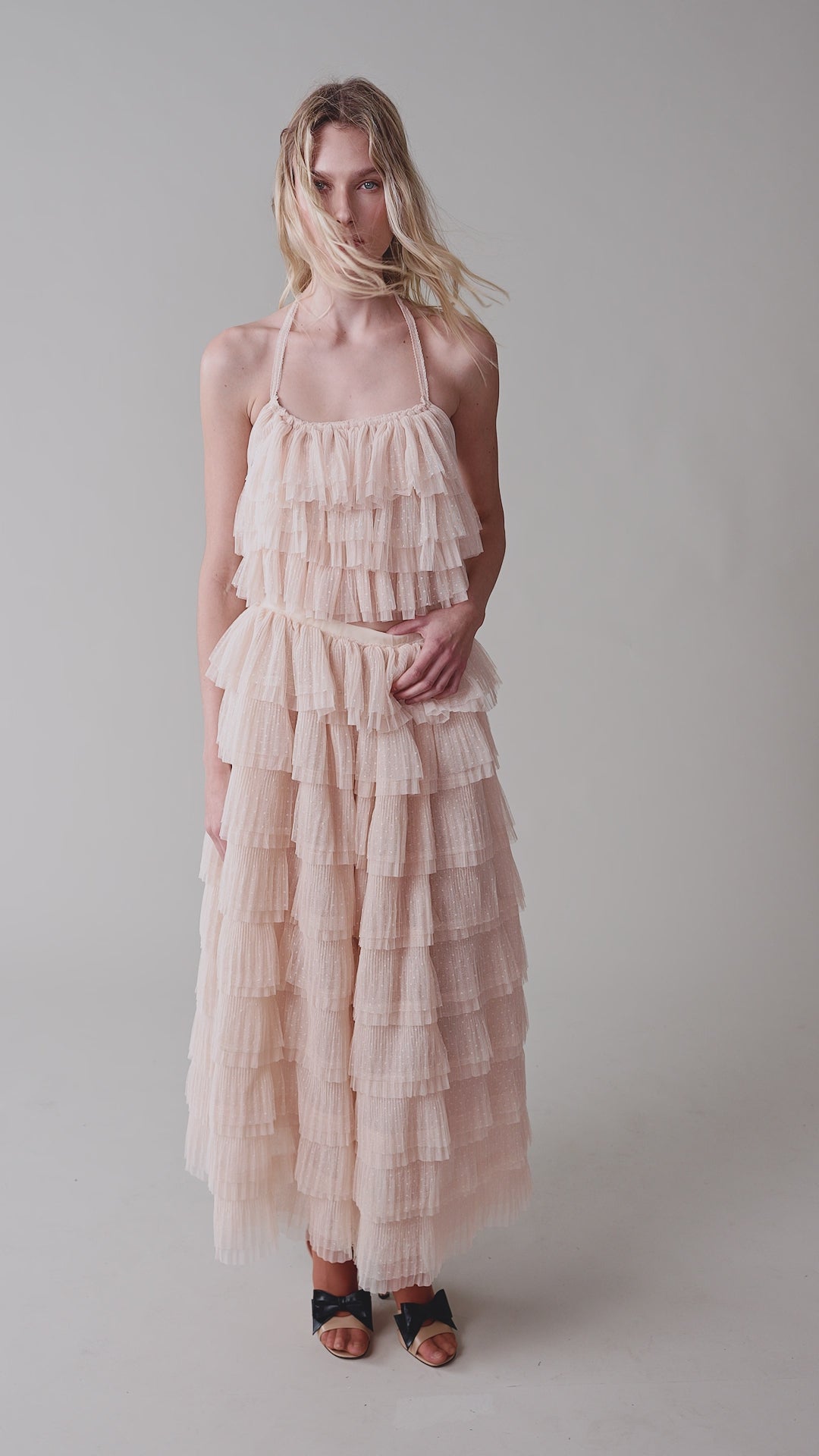 Юбка с воланами из мягкой сетки гофре в горошек