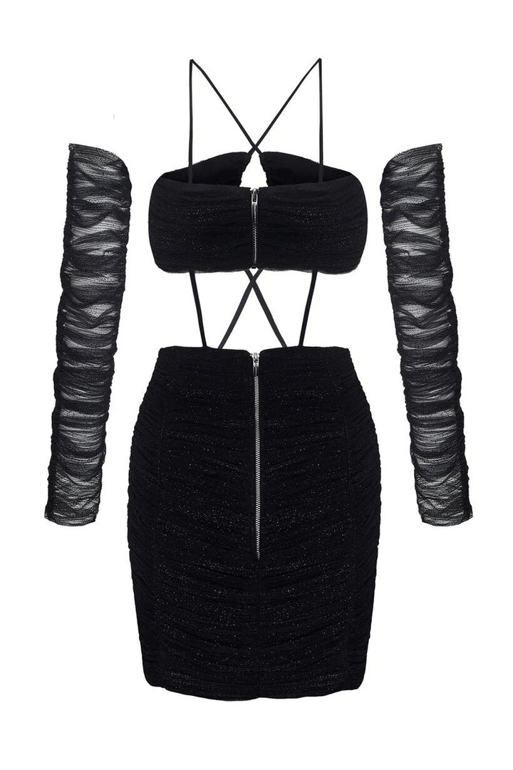 Платье из черной сетки с рукавами