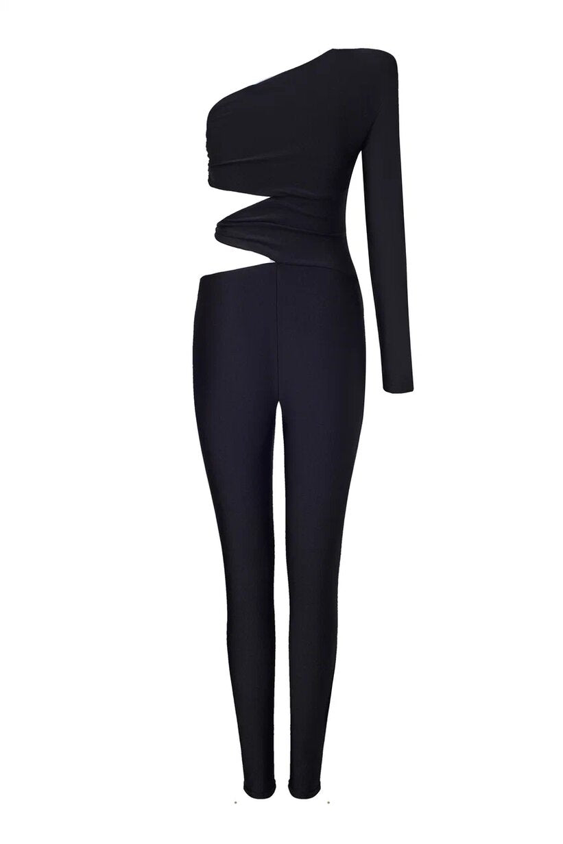 Комбинезон на одно плечо с вырезами
