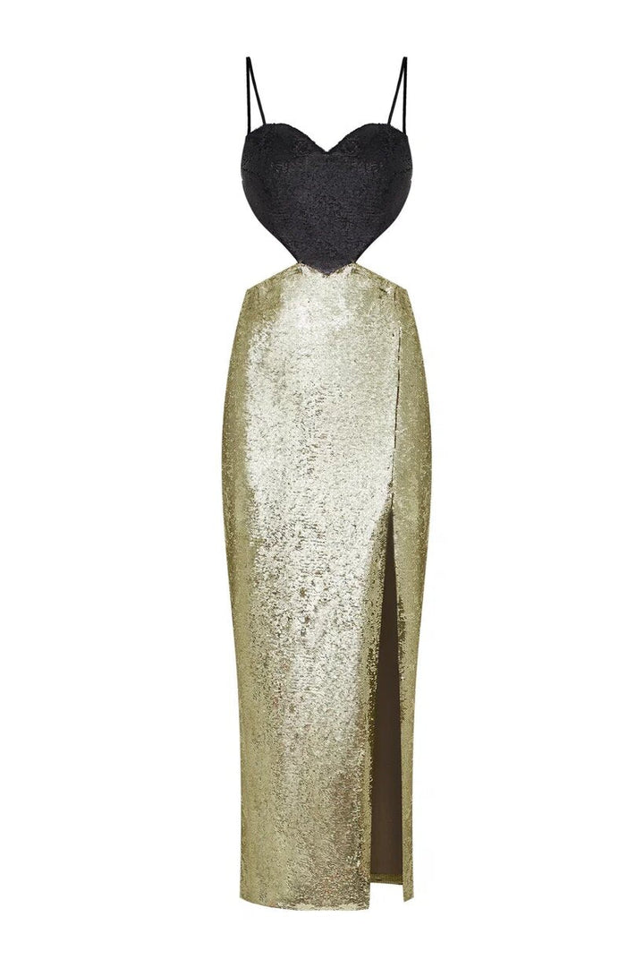 Платье из ткани с пайетками с золотой юбкой