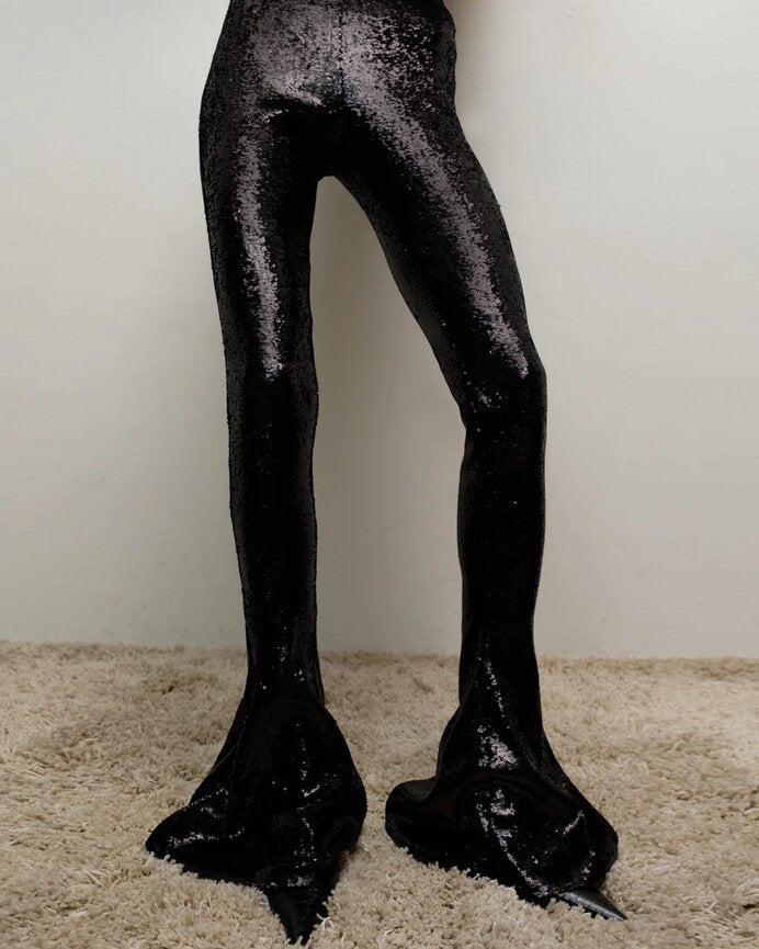 Брюки клеш из ткани с пайетками