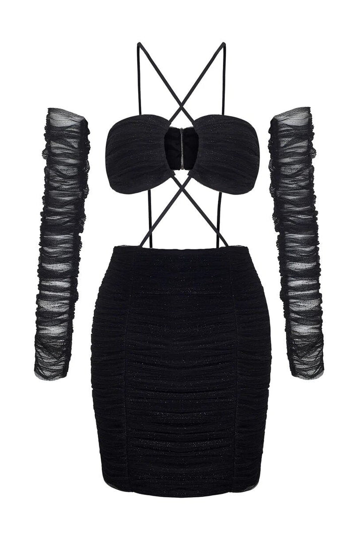 Платье из черной сетки с рукавами