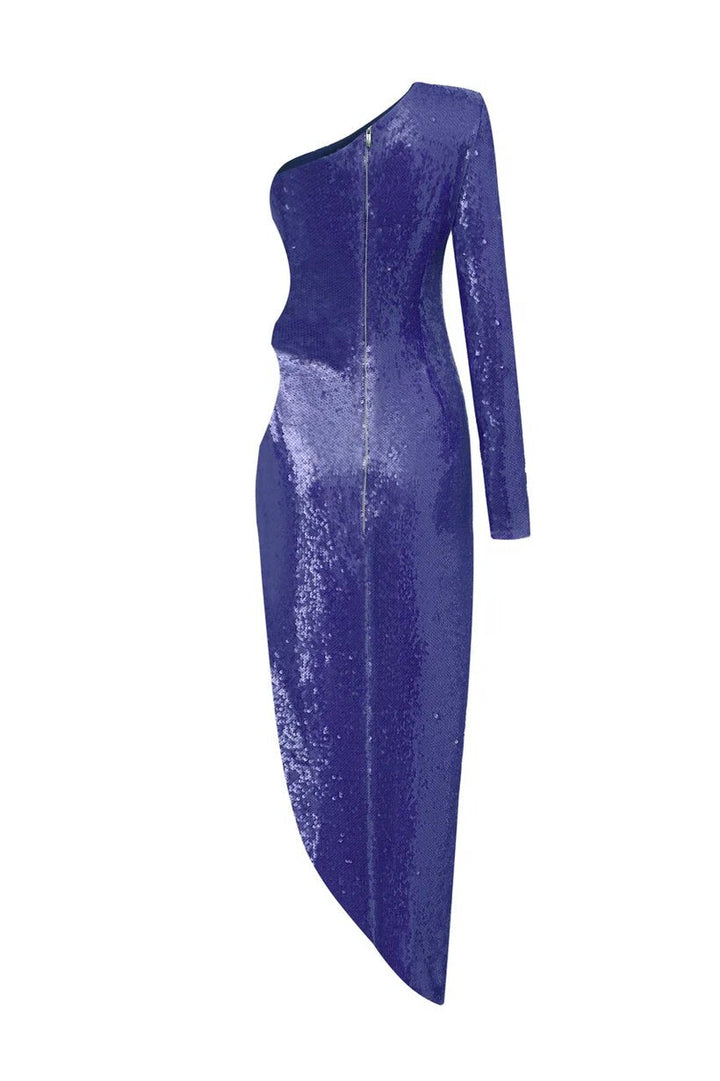 Платье из ткани с пайетками с одним рукавом