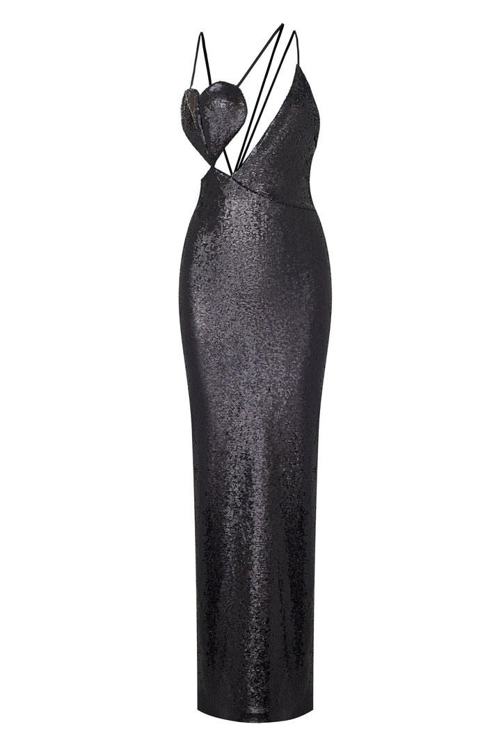 Платье с сердцем из ткани, расшитой пайетками