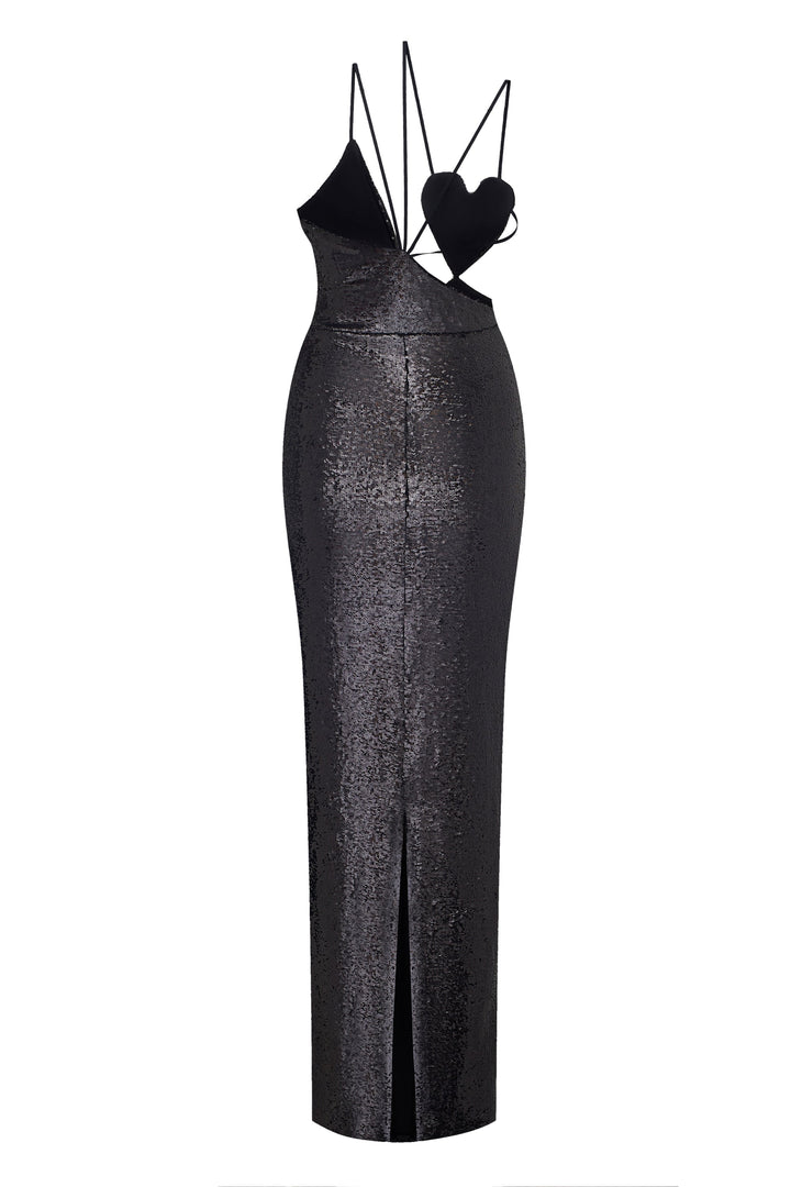 Платье с сердцем из ткани, расшитой пайетками